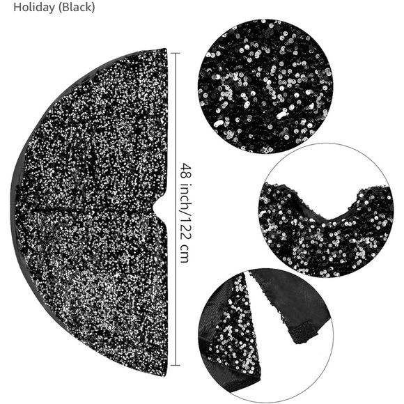 Black Sequin Holiday Tree Skirt - Picture 2 of 5